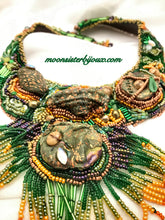 Load image into Gallery viewer, Green and Orange Bead Weaving Necklace
