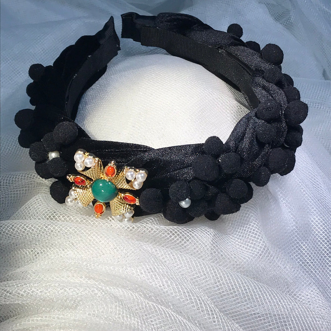 Black Headband with Latin Cross and Decorations