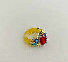 Load image into Gallery viewer, Yellow Resin Ring with Rhinestones

